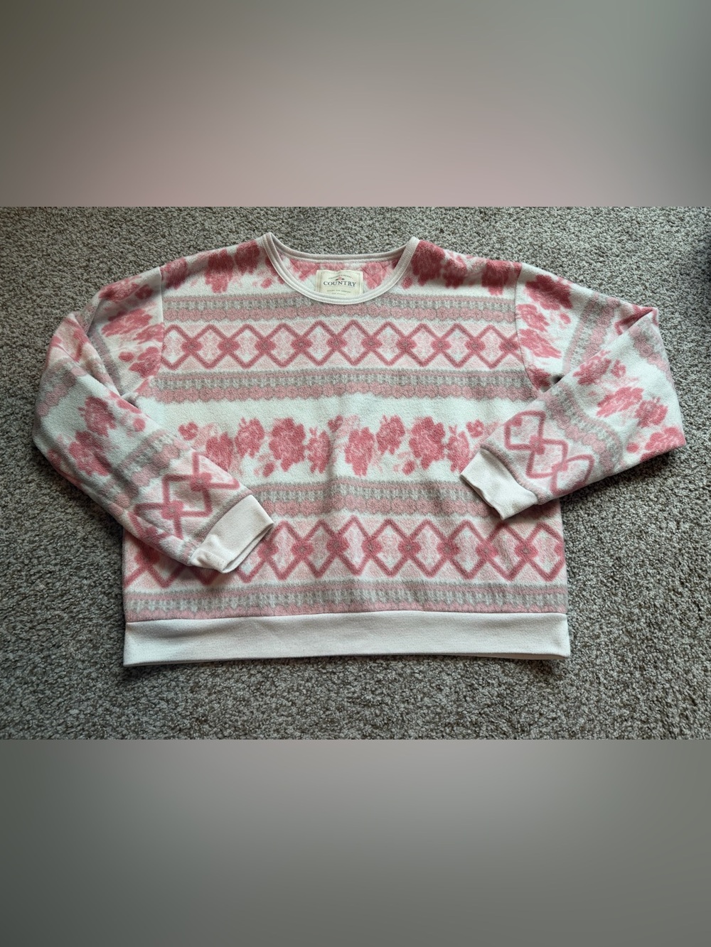 Victoria’s Secret Vintage 90’s Country Collection Fair Isle Fleece Pullover Pink